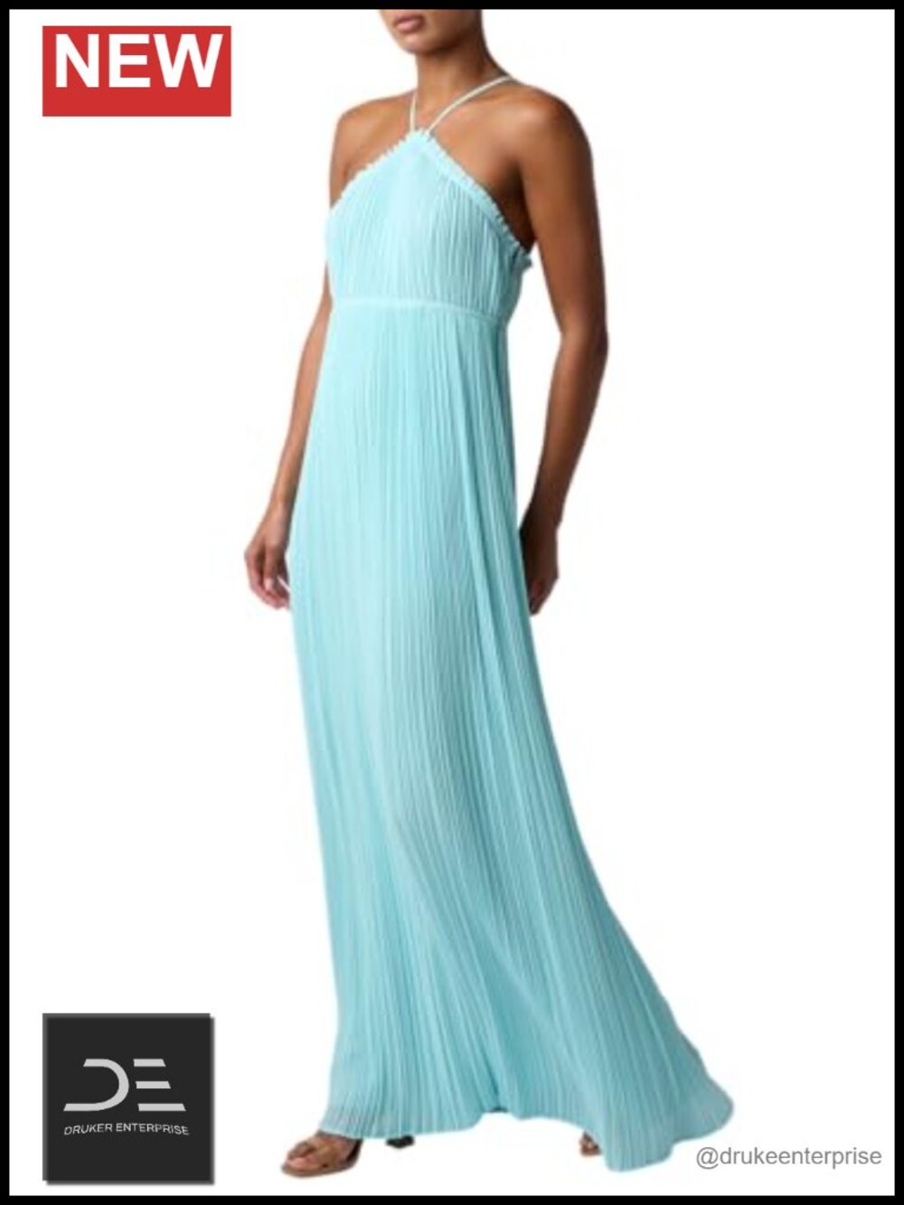 Women's Pleated Halter Maxi Dress Sleeveless Formal Wedding Guest